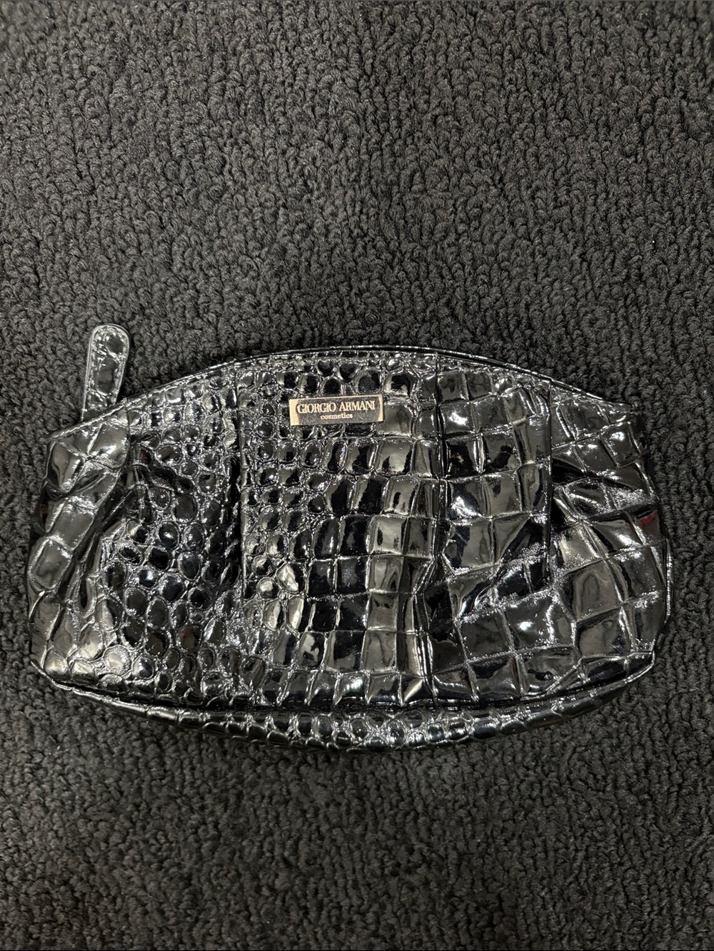 Giorgio Armani Glossy Black Croc-Embossed Cosmetic Bag